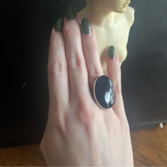 Vintage Large Oval DARK Blue Chunky Cabochon 925 Sterling Silver MEXICO Ring - Picture 10 of 16